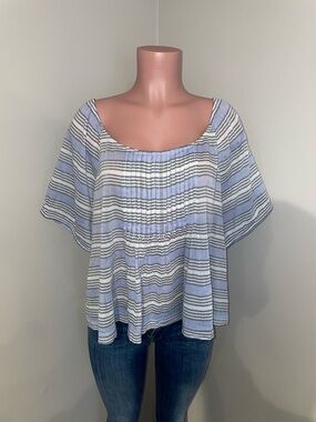 Lucky Brand Light Blue and White Striped Peasant Top. XXL